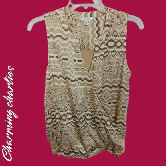 Charming Charlie Tops - Charming charlies sleeveless peasent blouse size M beige & light brown